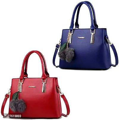Fancy Multicoloured PU Solid Handbags For Women Pack Of 2