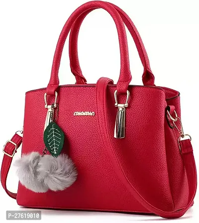 Fancy Red PU Solid Handbags For Women-thumb0