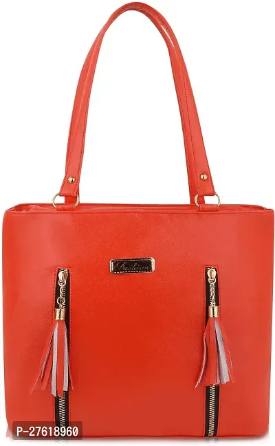 Fancy Red PU Solid Handbags For Women