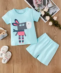 BENAVJI Summer Wear Printed Round Neck Cotton T-Shirt and Short Dress Suit for Baby Pack of 2-thumb1