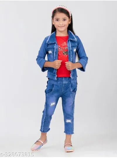 Trendy Kids Jeans Top Jacket Set for Kids Girls Top Pant Set