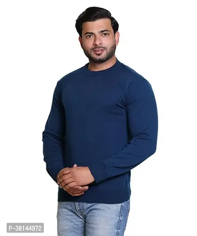 Stylish Blue Acrylic Solid Long Sleeves Pullover Sweater For Men-thumb0