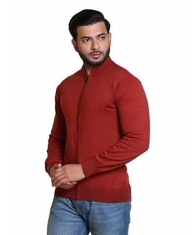 Stylish Acrylic Solid Long Sleeves Front-open Sweater For Men