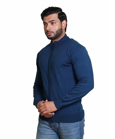 Stylish Acrylic Solid Long Sleeves Front-open Sweater For Men