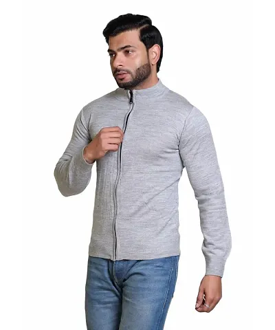 Stylish Acrylic Solid Long Sleeves Front-open Sweater For Men