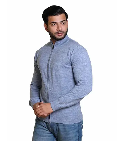 Stylish Acrylic Solid Long Sleeves Front-open Sweater For Men