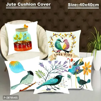 Stylish Multicoloured Jute Cotton Printed Cushion Covers-thumb0