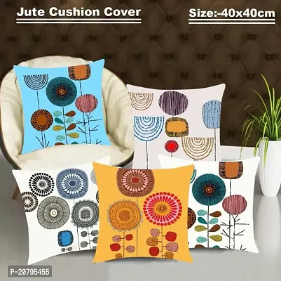 Stylish Multicoloured Jute Cotton Printed Cushion Covers-thumb0