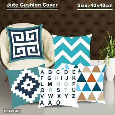 Stylish Multicoloured Jute Cotton Printed Cushion Covers-thumb0