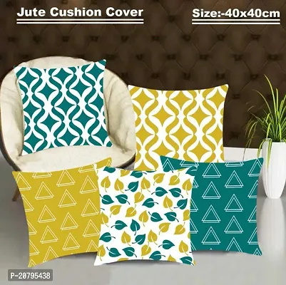 Stylish Multicoloured Jute Cotton Printed Cushion Covers-thumb0