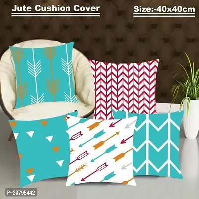 Stylish Multicoloured Jute Cotton Printed Cushion Covers-thumb0