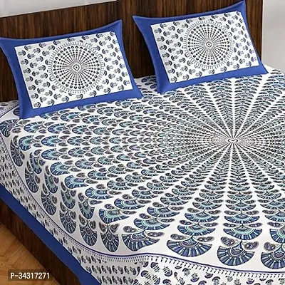 240-Double Bedsheet With Two Pillow Cover King Size Sanganeri Print-thumb0