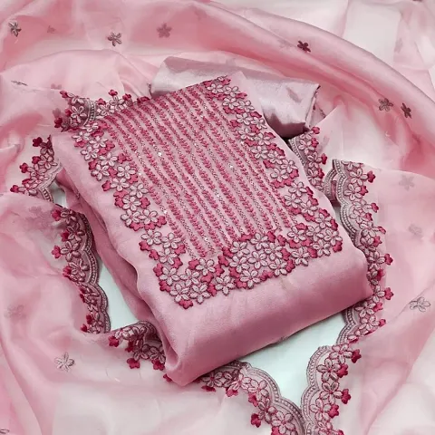 Jayamar Women Organza Embroidered Work Un-Stitch Dress Material
