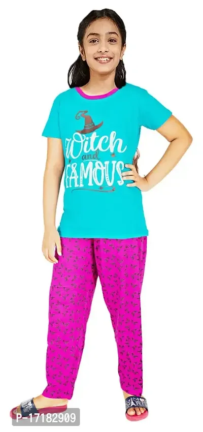 Cute N Tight Kids Girls Half Sleeve  Round Neck T-Shirt  Pyjama Pant Set Look Stylish and Attractive and Comfy For Any Casual Purpose