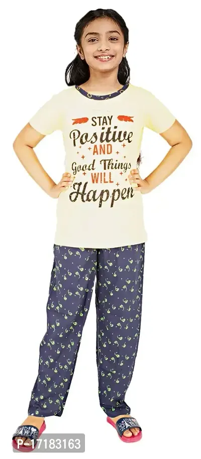 Cute N Tight Kids Girls Half Sleeve  Round Neck T-Shirt  Pyjama Pant Set Look Stylish and Attractive and Comfy For Any Casual Purpose