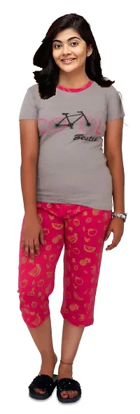 Kids Capri Night Suit Half Sleeve and Pant Set Looks Trendy and Casual Purpose-thumb2
