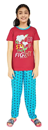 Cute N Tight Kids Girls Half Sleeve  Round Neck T-Shirt  Pyjama Pant Set Look Stylish and Attractive and Comfy For Any Casual Purpose-thumb0