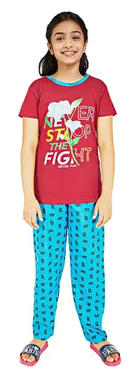 Cute N Tight Kids Girls Half Sleeve & Round Neck T-Shirt & Pyjama Pant Set Look Stylish and Attractive and Comfy For Any Casual Purpose