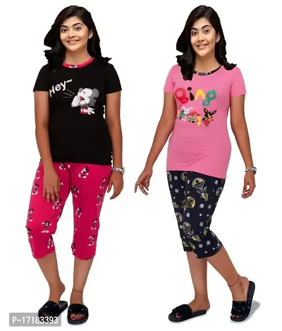 Kids Capri Night Suit Half Sleeve and Pant Set Looks Trendy and Casual Purpose-thumb0