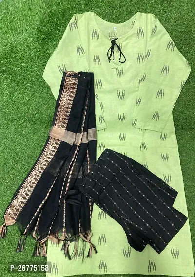 Stylish Women Cotton Kurta, Bottom and Dupatta Set-thumb0