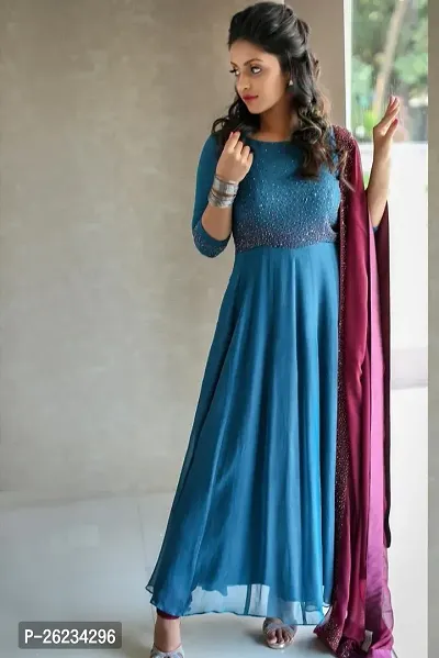 Trendy gown  with full ghera and dupatta Dimond work-thumb0