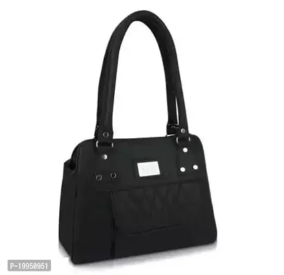 Stylish Black Leather Solid Handbags For Women-thumb0