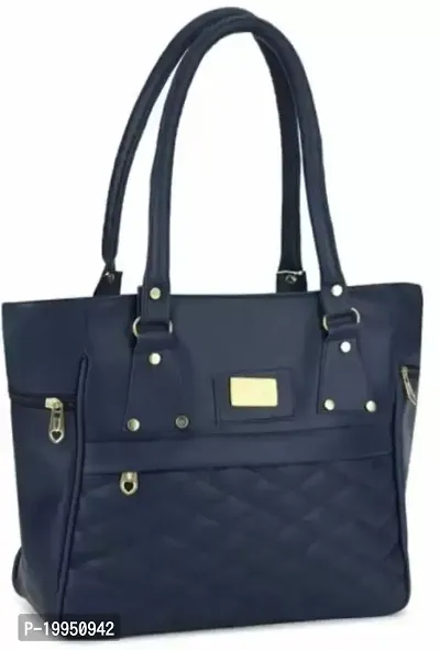 Stylish Navy Blue PU Solid Handbags For Women-thumb0