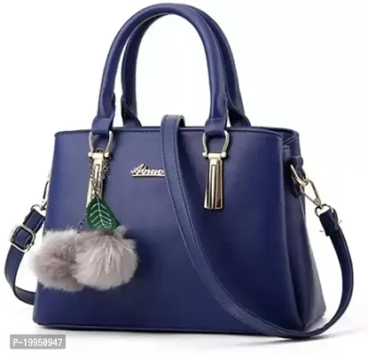 Stylish Navy Blue PU Solid Handbags For Women-thumb0