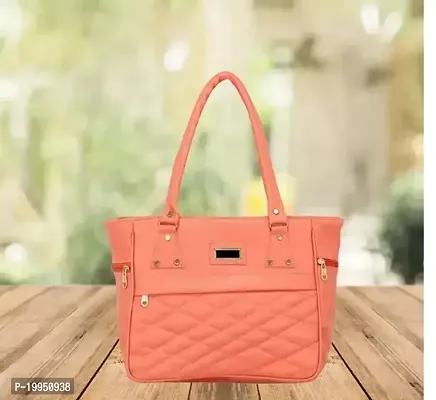 Stylish Peach PU Solid Handbags For Women-thumb0