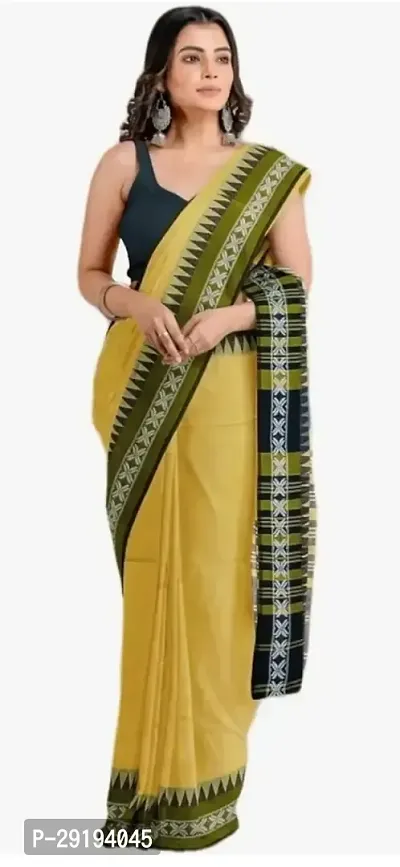 Stylish Cotton Mustard  Saree with Blouse piece For Women-thumb0