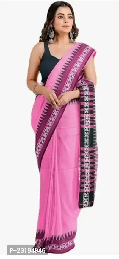 Stylish Cotton Pink  Saree with Blouse piece For Women-thumb0