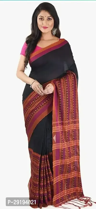 Stylish Cotton Black  Saree with Blouse piece For Women-thumb0