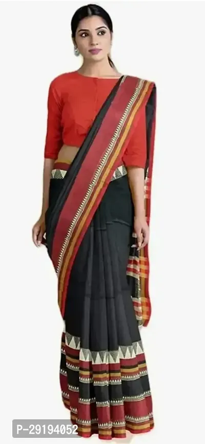 Stylish Cotton Black  Saree with Blouse piece For Women-thumb0