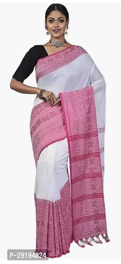 Stylish Cotton White  Saree with Blouse piece For Women-thumb0