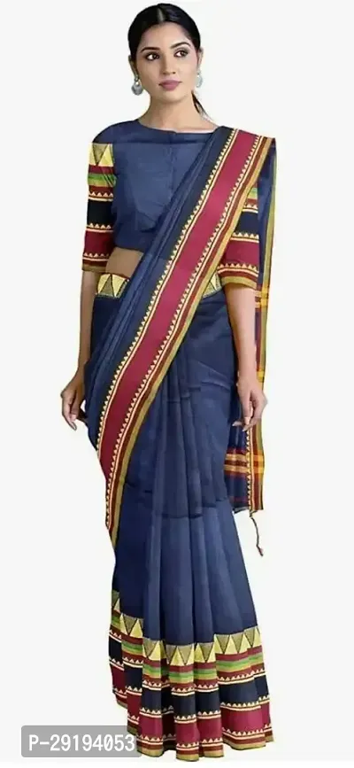 Stylish Cotton Navy Blue  Saree with Blouse piece For Women-thumb0