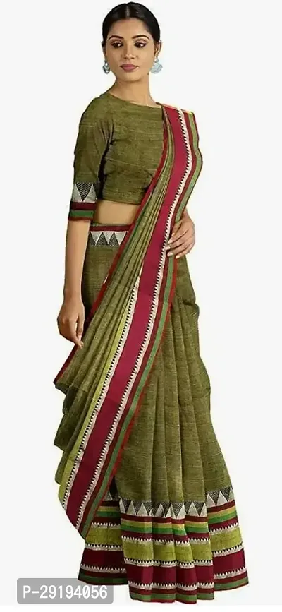 Stylish Cotton Olive  Saree with Blouse piece For Women-thumb0