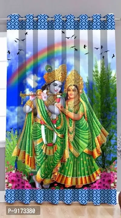 Delite Home Decor Trending Radha Krishna 3D digital curtain in 7 ft comes with pack of 1-thumb0