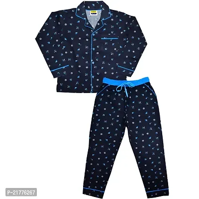 Unisex Cotton Long Sleeve kids Nightwear/Nightdress/Sleepsuit/Sleepwear/Night Suit for Boys and Girls Pajama Top Combo Set-thumb0