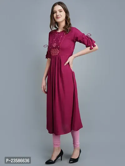 Elegant Purple Viscose Rayon Embroidered A-Line Kurta For Women-thumb3