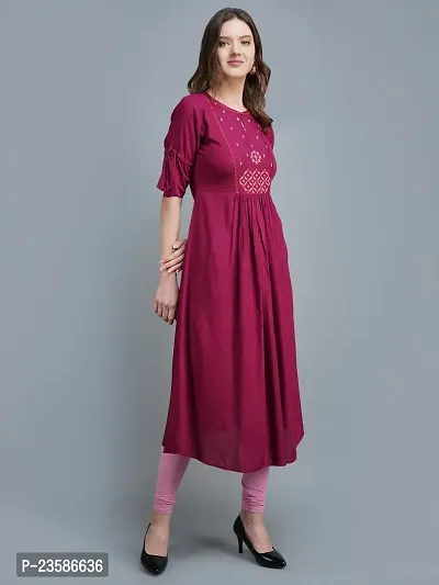 Elegant Purple Viscose Rayon Embroidered A-Line Kurta For Women-thumb4