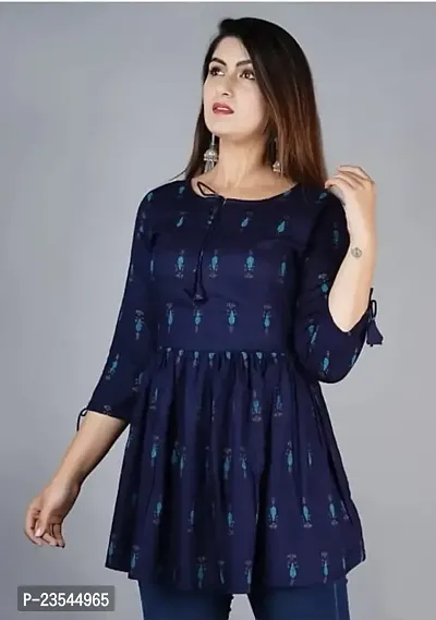 Elegant Blue Viscose Rayon Regular Top For Women