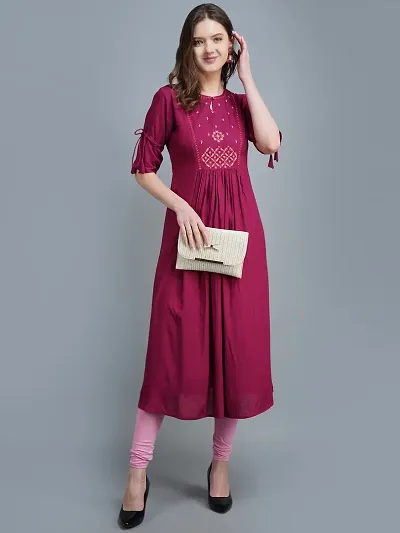 Elegant Viscose Rayon Embroidered A-Line Kurta For Women