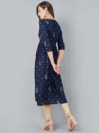 Elegant Navy Blue Viscose Rayon Printed Flared Kurta For Women-thumb1