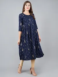 Elegant Navy Blue Viscose Rayon Printed Flared Kurta For Women-thumb4