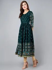 Elegant Green Viscose Rayon Printed Flared Kurta For Women-thumb3