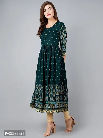 Elegant Green Viscose Rayon Printed Flared Kurta For Women-thumb4