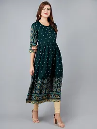 Elegant Green Viscose Rayon Printed Flared Kurta For Women-thumb4