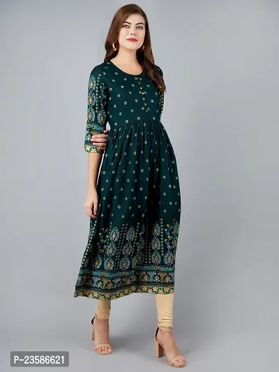 Elegant Green Viscose Rayon Printed Flared Kurta For Women-thumb5