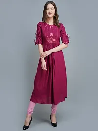 Elegant Purple Viscose Rayon Embroidered A-Line Kurta For Women-thumb1