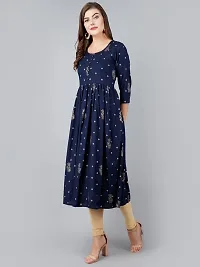 Elegant Navy Blue Viscose Rayon Printed Flared Kurta For Women-thumb3